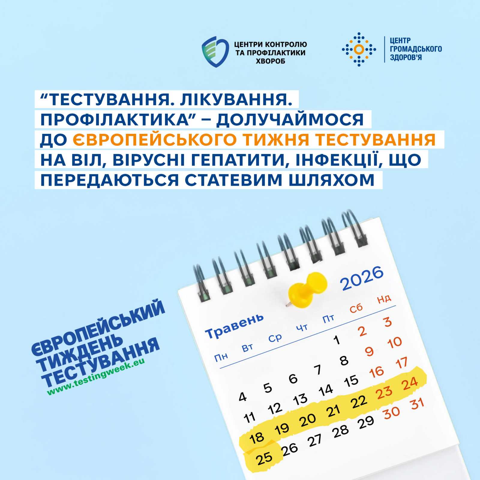 «Тестування. Лікування. Профілактика» – долучаймося до Європейського тижня тестування на ВІЛ